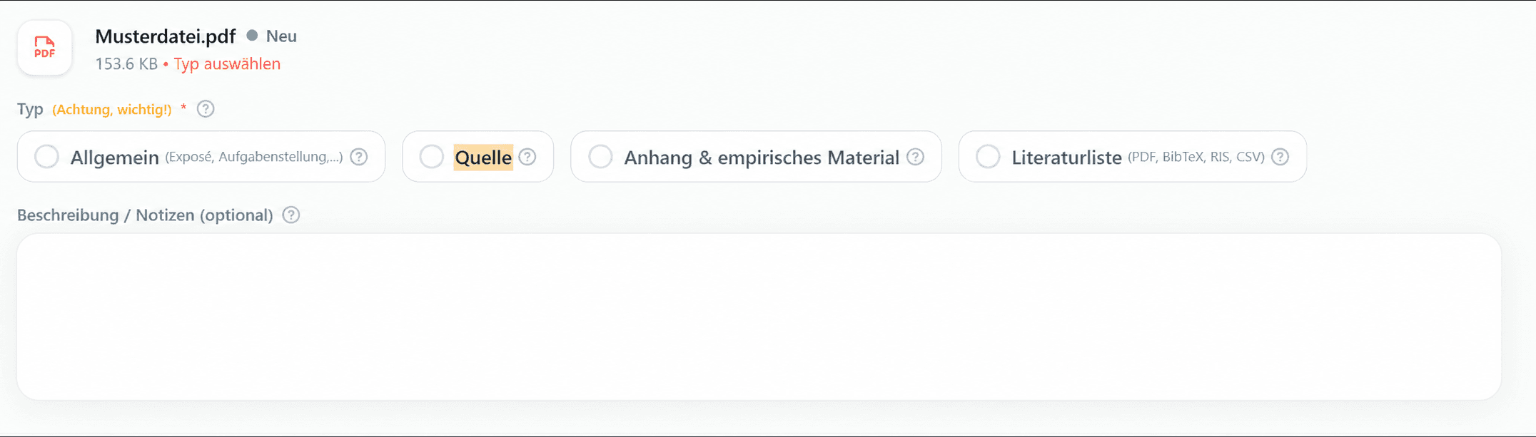 StudyTexter Screenshot: Quellen